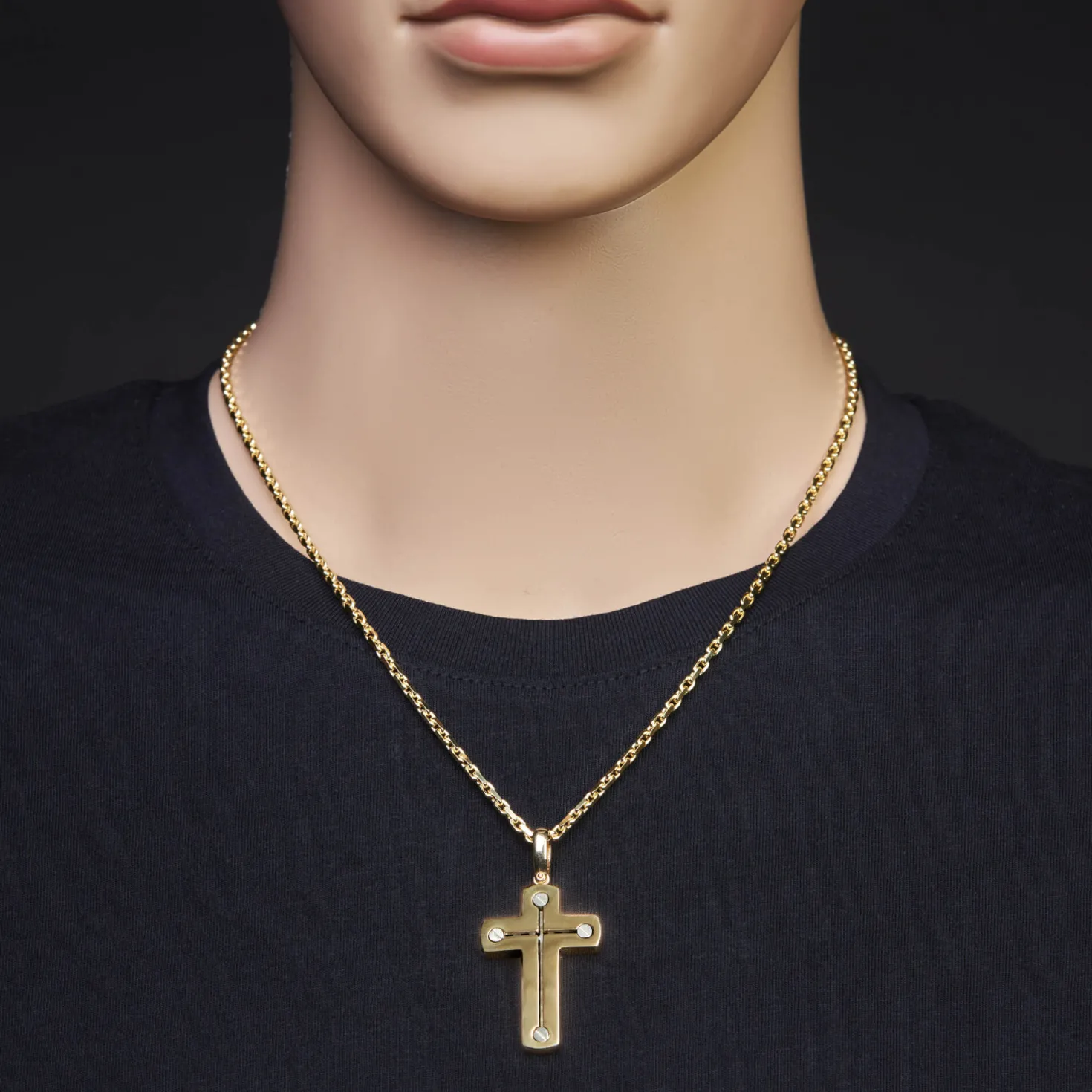 Anhänger Kreuz 38x26mm aus 585 Gold Gelbgold & Weißgold bicolor matt-glänzend