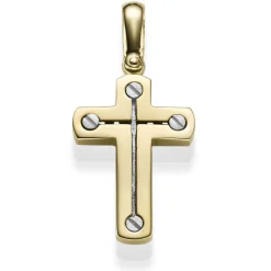 Anhänger Kreuz 26x17,5mm aus 585 Gold Gelbgold & Weißgold bicolor matt-glänzend