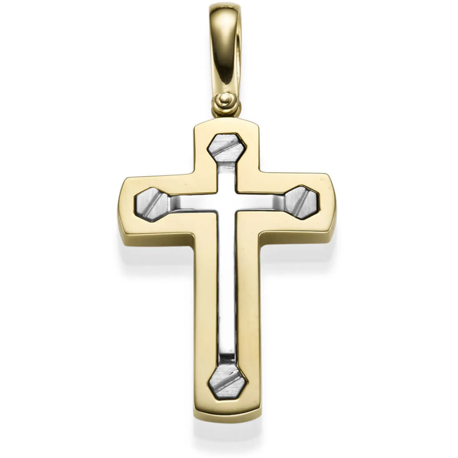 Anhänger Kreuz 38,5x26,5mm 585 Gold Gelbgold & Weißgold bicolor matt-glänzend
