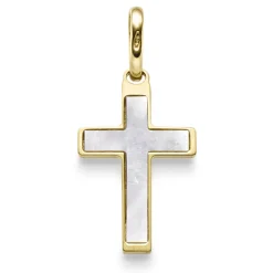 Anhänger Kreuz 24,5x12mm mit Perlmutt aus 585 Gold Gelbgold schlicht