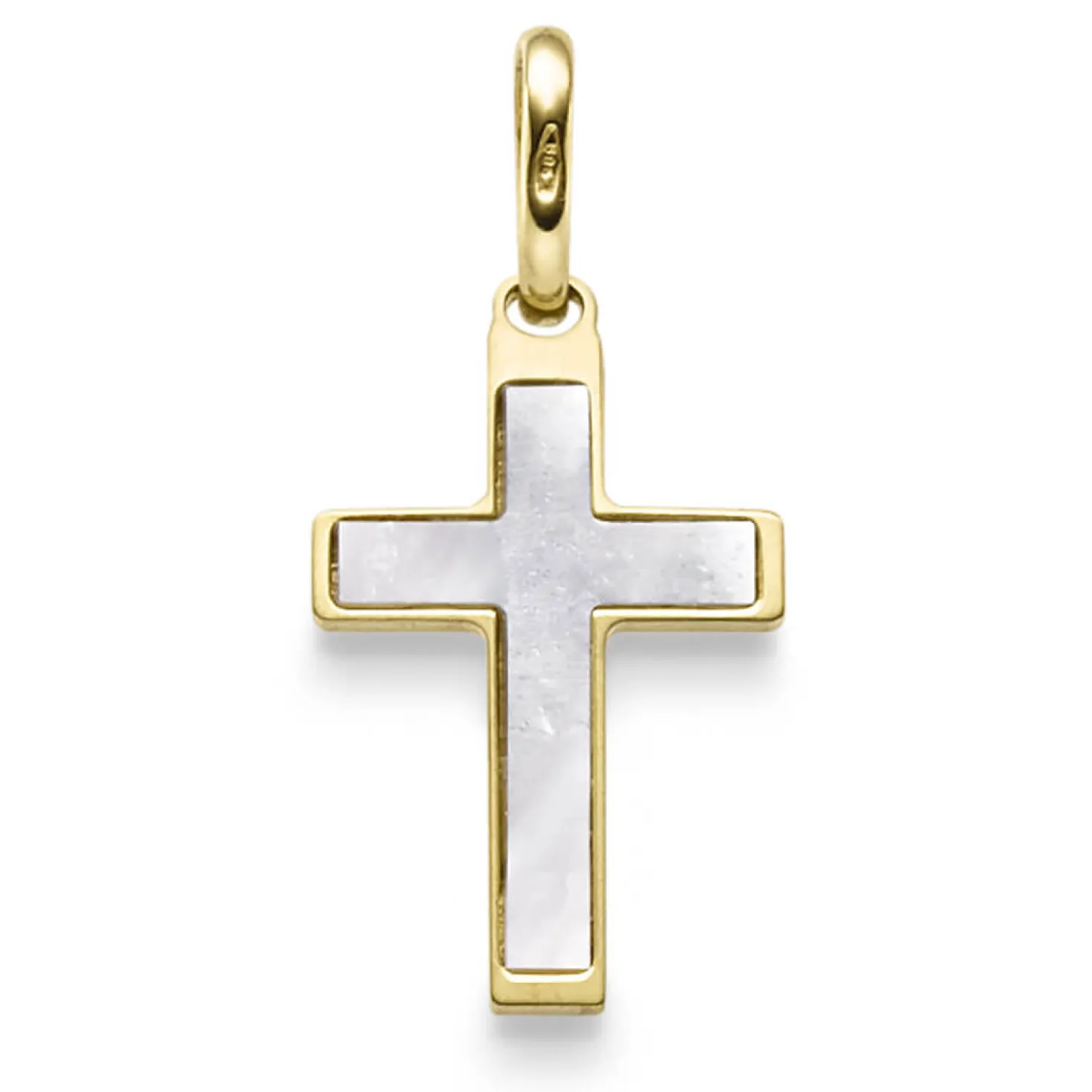 Anhänger Kreuz 24,5x12mm mit Perlmutt aus 585 Gold Gelbgold schlicht