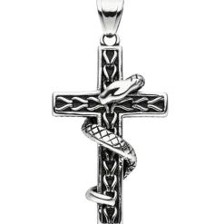 Anhänger Kreuz 46,5x27,5mm mit Schlange aus Edelstahl geschwärzt Unisex