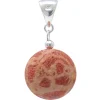 Anhänger Kugel Natur-Koralle mit Poren & Maserung 925 Silber rot-orange Ø16mm
