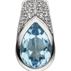 Anhänger mit Blautopas Tropfen blau hellblau & 14 Zirkonia 925 Silber 16,4x8,8mm