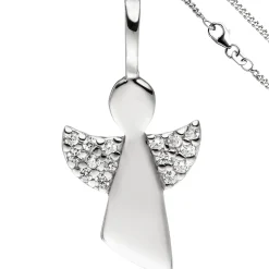 Anhänger mit Halskette Engel Schutzengel mit Zirkonia 925 Silber 38cm für Kinder