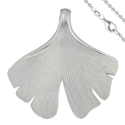 Anhänger mit Halskette Ginkgoblatt aus 925 Silber mattiert 45cm Ginko Ginkgo
