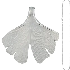 Anhänger mit Halskette Ginkgoblatt aus 925 Silber mattiert 50cm Ginko Ginkgo