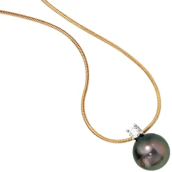 Anhänger mit Kette 42cm graue Tahiti-Perle & Diamant 0.08Ct & 585 Gold