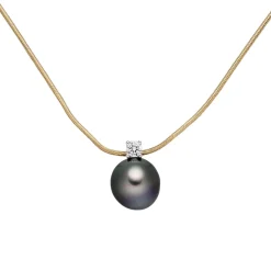Anhänger mit Kette 42cm graue Tahiti-Perle & Diamant 0.08Ct & 585 Gold