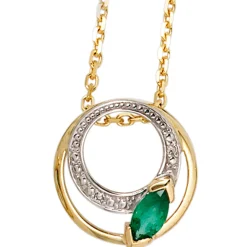 Anhänger mit Smaragd grün & 2 Diamanten 0.01Ct W/P1 Brillanten 585 Gold Gelbgold