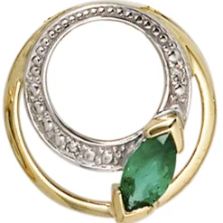 Anhänger mit Smaragd grün & 2 Diamanten 0.01Ct W/P1 Brillanten 585 Gold Gelbgold