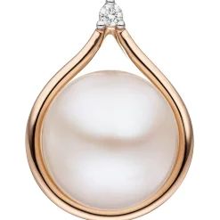 Anhänger mit Süßwasser Zuchtperle 10,5-11mm & Diamant 0.03Ct 585 Rotgold