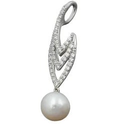 Anhänger mit Süßwasser Zuchtperle 8mm & Zirkonia weiß 925 Silber