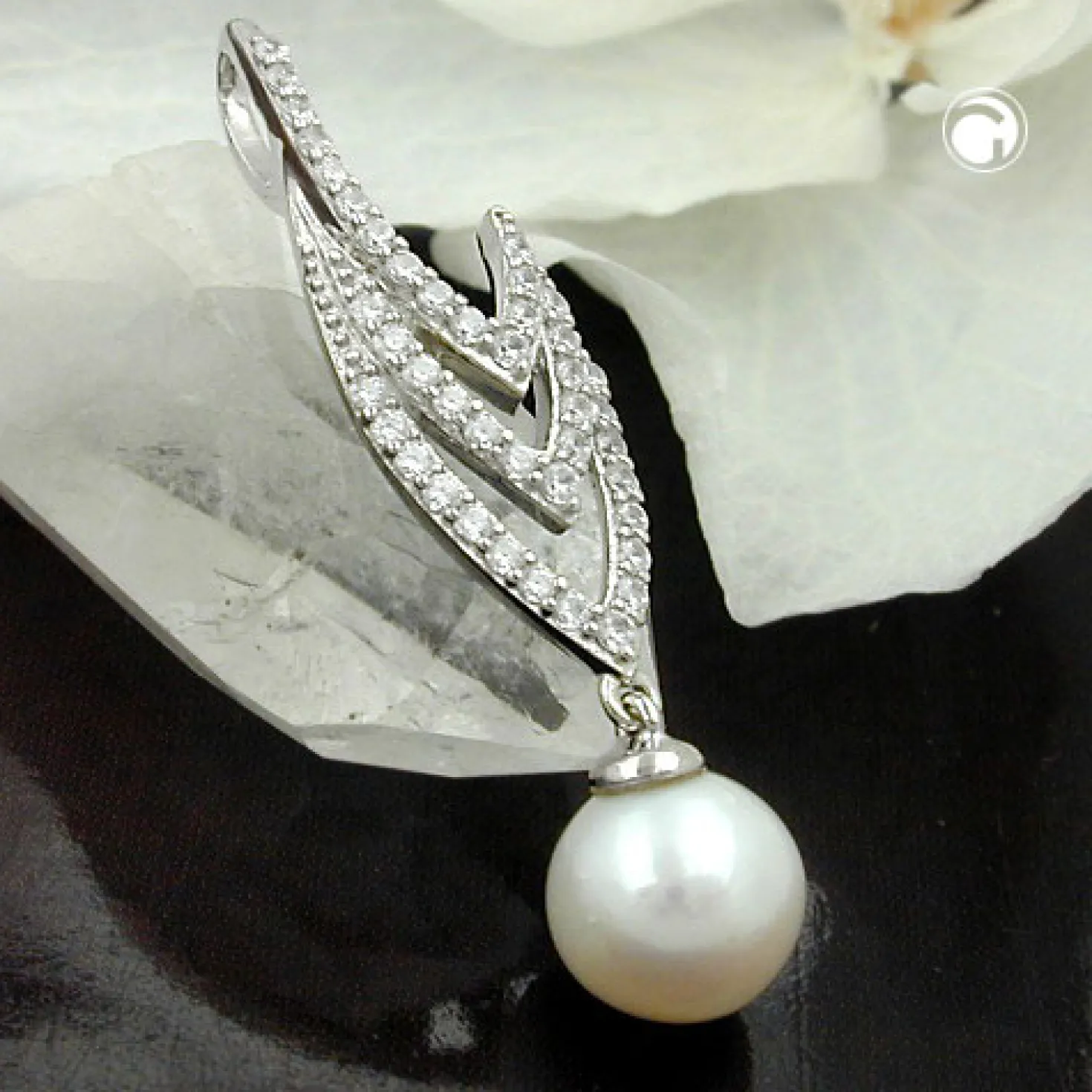 Anhänger mit Süßwasser Zuchtperle 8mm & Zirkonia weiß 925 Silber