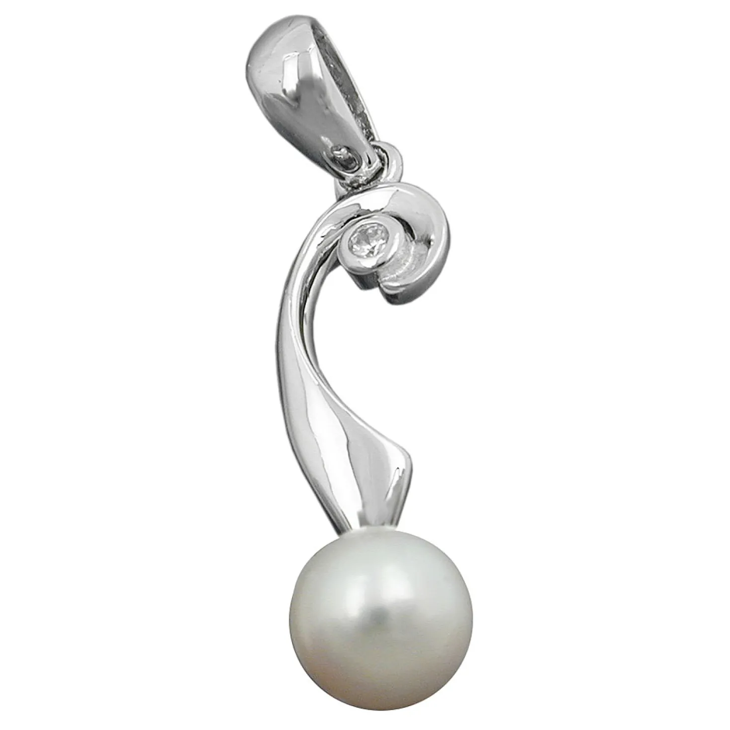 Anhänger mit Süßwasser Zuchtperle 6mm & Zirkonia weiß 925 Silber