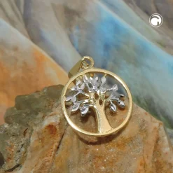 Anhänger, 12mm Baum des Lebens Lebensbaum 375 Gold Gelbgold bicolor klein & fein