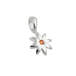 Anhänger 8mm Blume Blümchen mit rot-orange Zirkonia in der Mitte 925 Silber