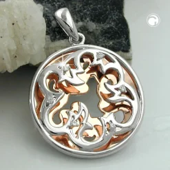 Anhänger 22mm Blumenmotiv doppellagig Zirkonia weiß 925 Silber vergoldet Damen