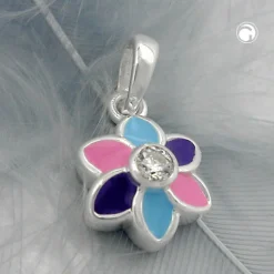 Anhänger 9mm Blume 925 Sterling Silber multicolor blau-lila-pink Kinder