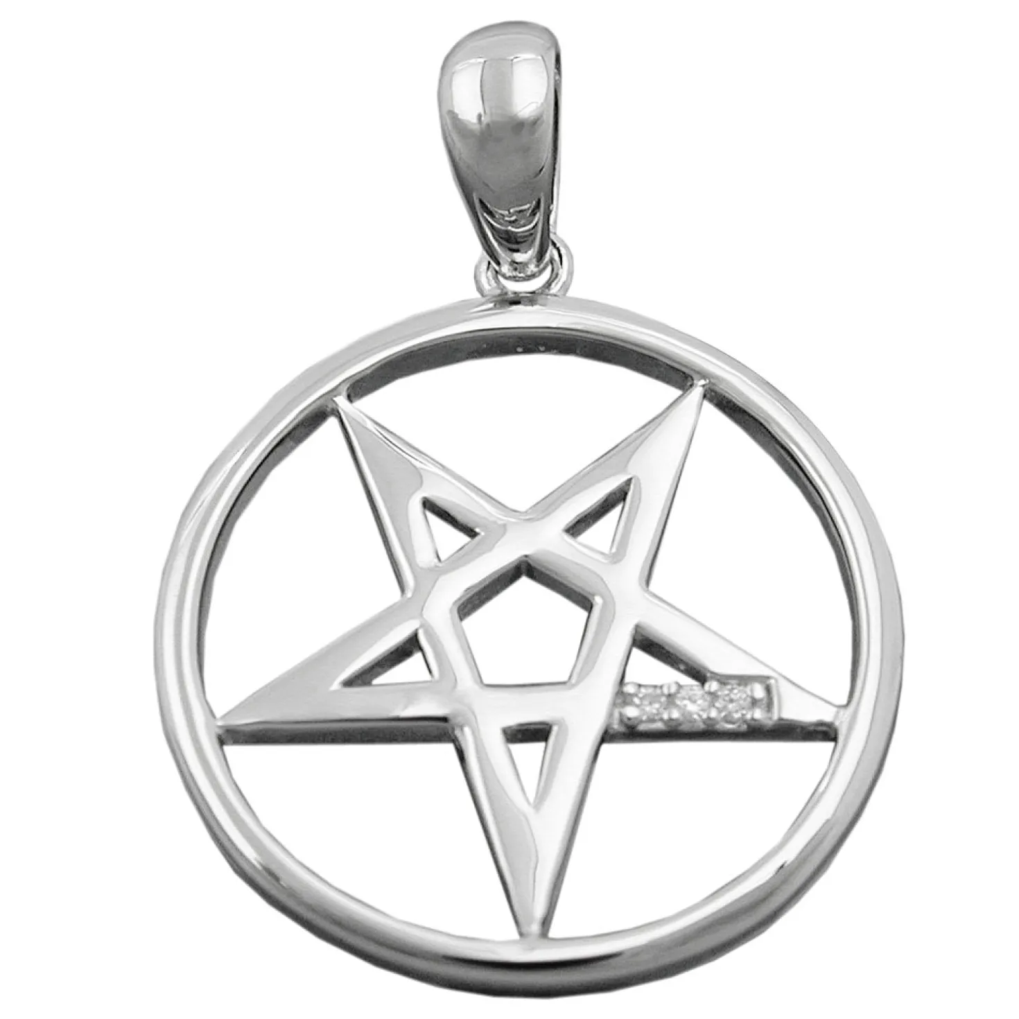 Anhänger 20mm Fünf-Stern im Kreis mit Zirkonia weiß 925 Silber Damen