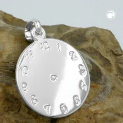 Anhänger 14mm Geburtsanhänger zum Eingravieren Uhr ohne Zeiger 925 Silber Kinder