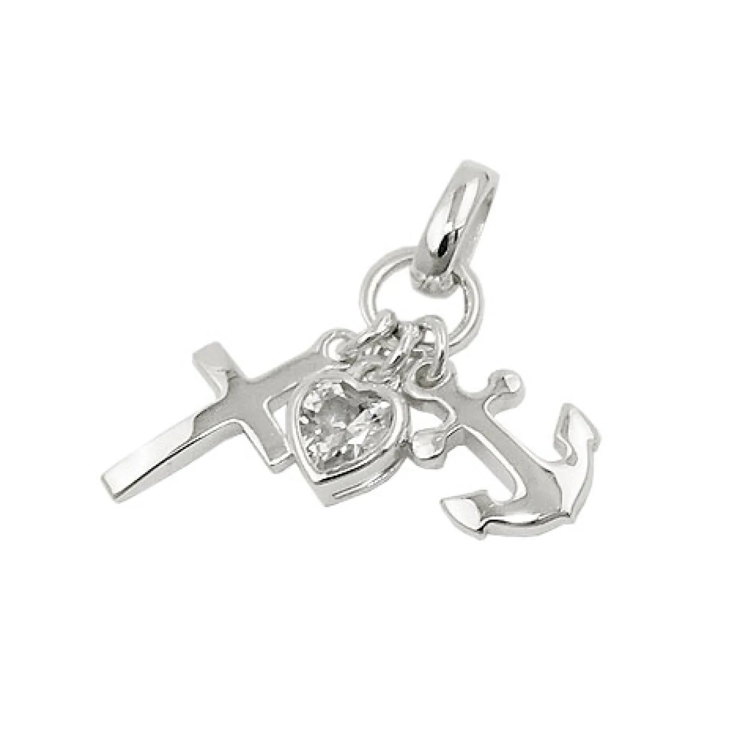 Anhänger 23mm Glaube-Liebe-Hoffnung Kreuz-Herz-Anker massiv 925 Silber