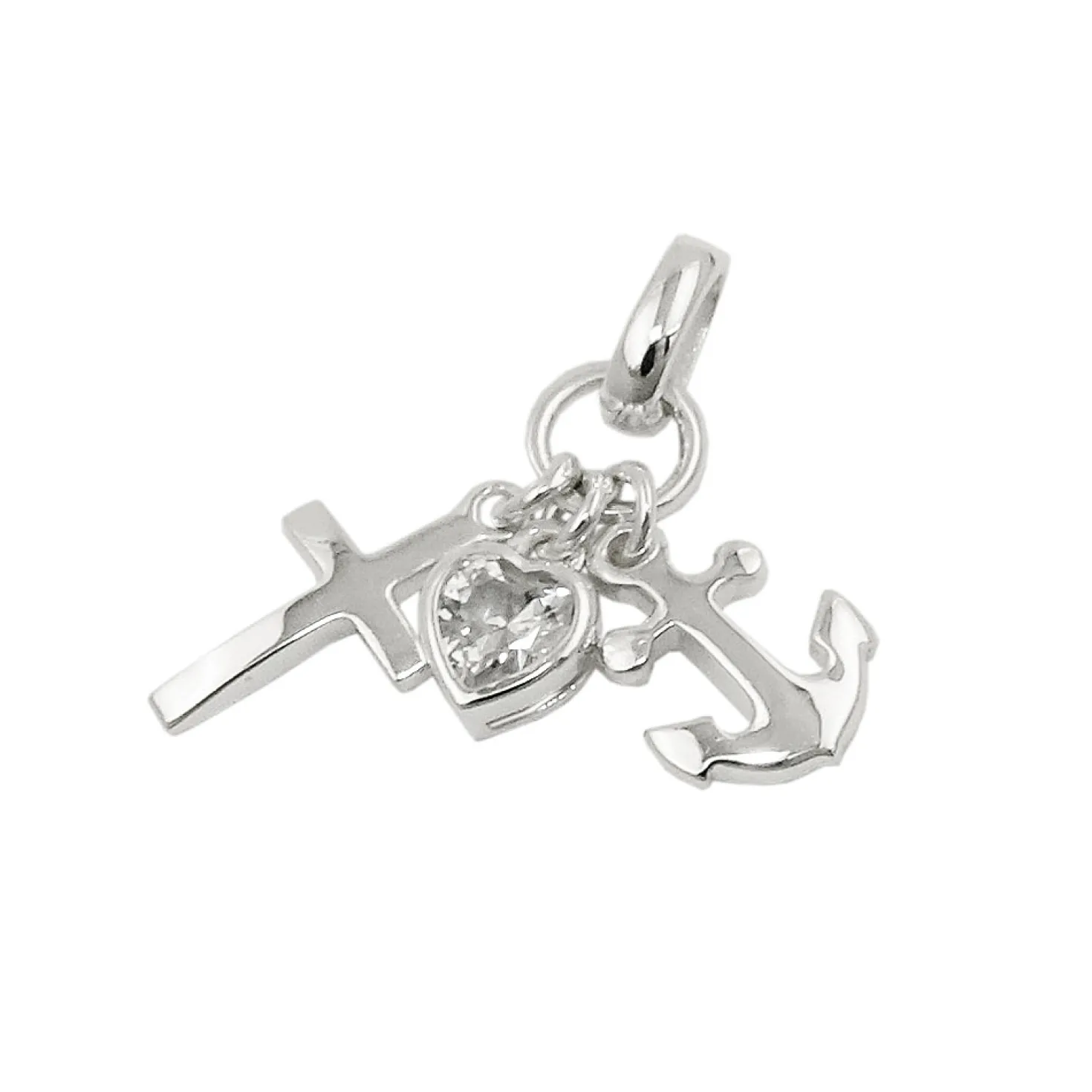 Anhänger 23mm Glaube-Liebe-Hoffnung Kreuz-Herz-Anker massiv 925 Silber