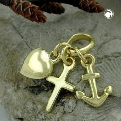Anhänger 15mm Goldanhänger Glaube Liebe Hoffnung aus 375 Gold Gelbgold Unisex