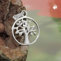 Anhänger 12mm Halsschmuck Baum des Lebens Lebensbaum rund glänzend 925 Silber