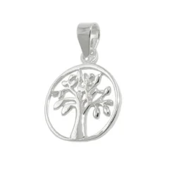 Anhänger 12mm Halsschmuck Baum des Lebens Lebensbaum rund glänzend 925 Silber