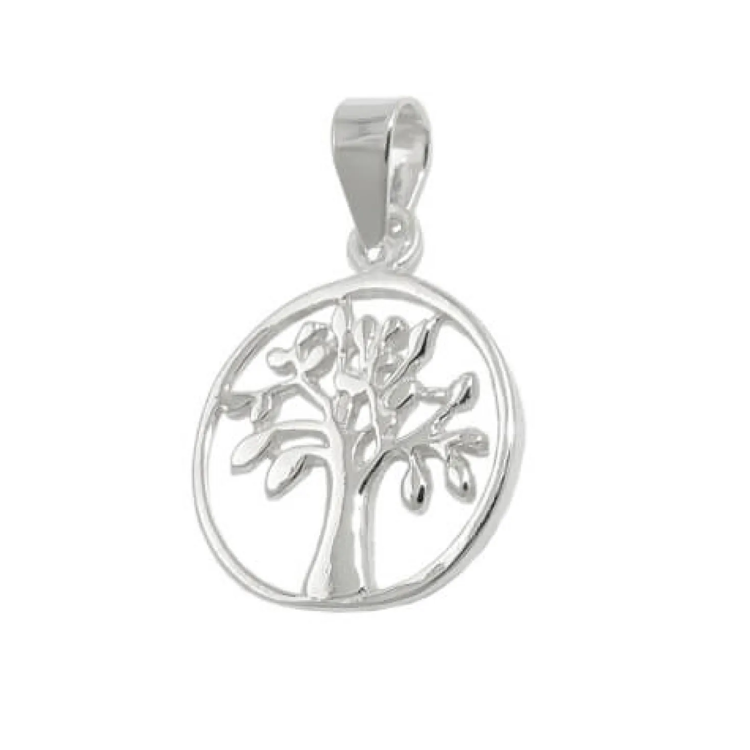 Anhänger 12mm Halsschmuck Baum des Lebens Lebensbaum rund glänzend 925 Silber