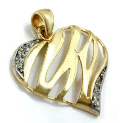 Anhänger 19mm Halsschmuck Herz mit weißen Zirkonia 375 Gold Gelbgold