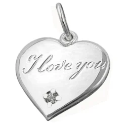 Anhänger 16mm Herz mit Zirkonia I Love You - Gravurplatte 925 Echt Silber