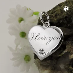 Anhänger 16mm Herz mit Zirkonia I Love You - Gravurplatte 925 Echt Silber