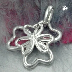 Anhänger 18mm Kleeblatt mit Zirkonia aus echtem 925 Silber Glückszeichen