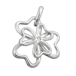 Anhänger 18mm Kleeblatt mit Zirkonia aus echtem 925 Silber Glückszeichen