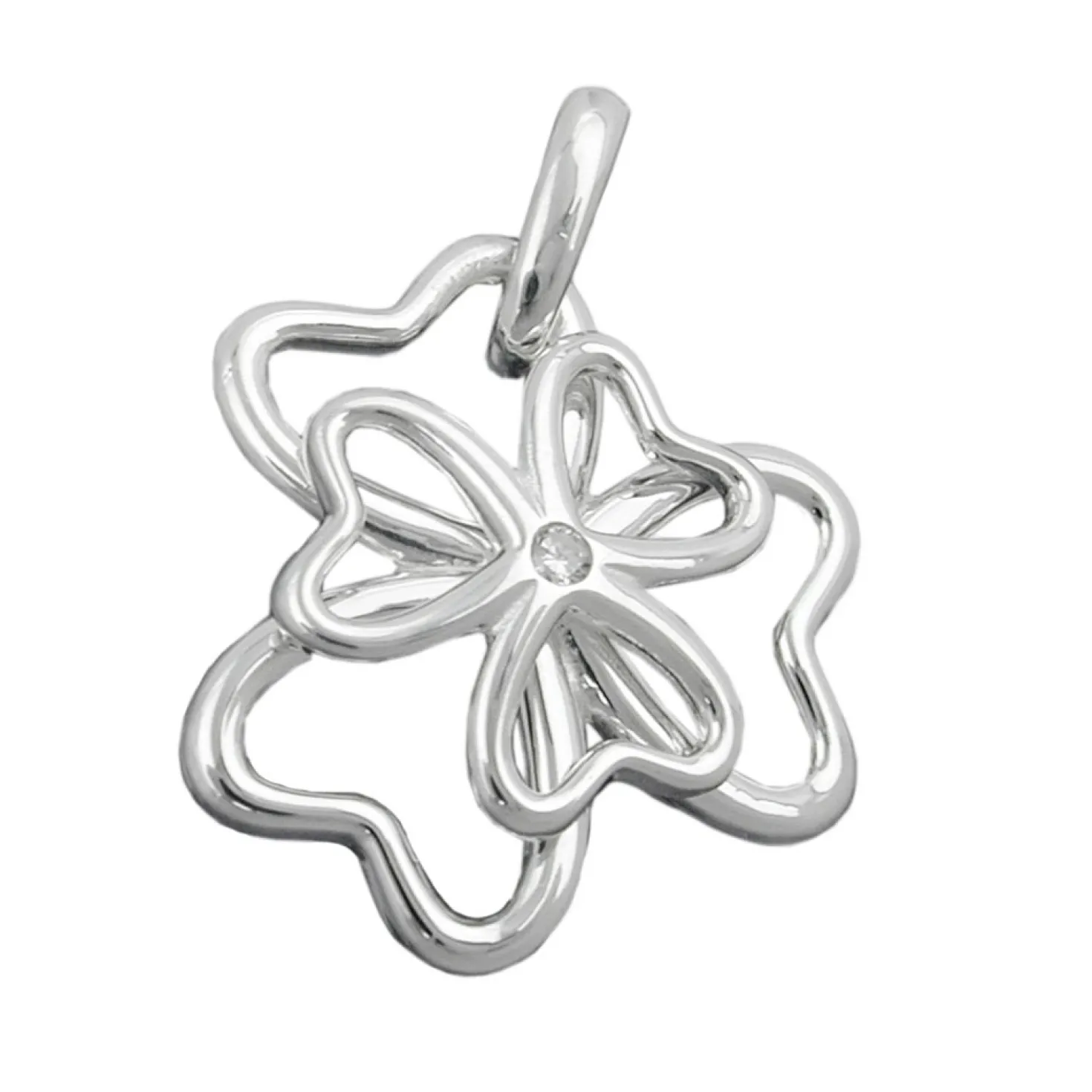 Anhänger 18mm Kleeblatt mit Zirkonia aus echtem 925 Silber Glückszeichen