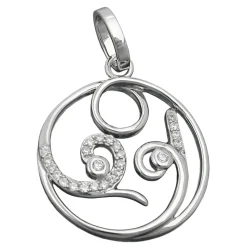 Anhänger 26mm Kreis mit Muster Zirkonia weiß 925 Silber Sterlingsilber Damen