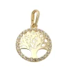 Anhänger 11mm Lebensbaum rund glänzend mit weißen Zirkonia 375 Gold Gelbgold
