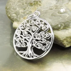 Anhänger 23mm Lebensbaum rund glänzend Zweige spiralförmig 925 Silber
