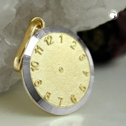 Anhänger 12,4mm Medaille Geburtsanhänger Uhr 9Kt 375 Gold NEU Halsschmuck Unisex