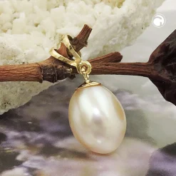 Anhänger 18mm mit Perle Süßwasser-Zuchtperle oval 375 Gold Gelbgold Goldanhänger