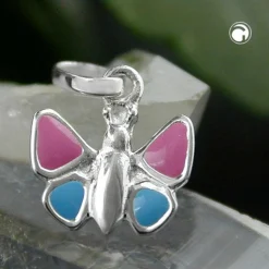 Anhänger 8mm pink blau Schmetterling aus echtem 925 Silber für Kinder