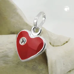 Anhänger 9mm rotes Herz Glas Kristall echtes 925 Sterlingsilber Kinder