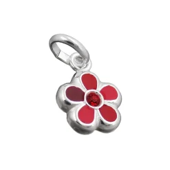 Anhänger 8mm Silberanhänger Blume rot lackiert 925 Silber für Kinder