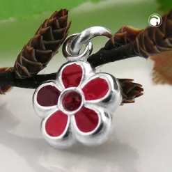 Anhänger 8mm Silberanhänger Blume rot lackiert 925 Silber für Kinder