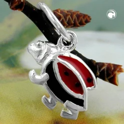 Anhänger 8mm Silberanhänger Marienkäfer schwarz rot 925 Silber Kinder