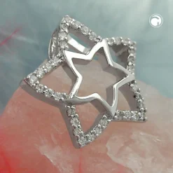 Anhänger 17mm Stern im Stern mit Zirkonia besetzt 925 Silber rhodiniert Damen