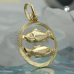 Anhänger 15mm Sternzeichen Fische aus 375 Gold Gelbgold Goldanhänger