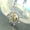 Anhänger 16mm Steuerrad mit vergoldetem Anker bicolor weiße Zirkonia 925 Silber